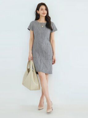 Theory Structured T Twill Linen Shift Dress Grey Cap Sleeve Size S Dry Clean